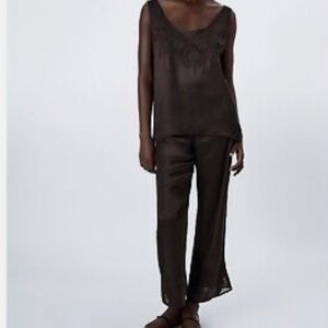 Zara embroidered lace pants Limited Edition dark brown Medium
